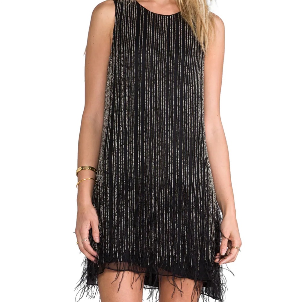 Parker Allegra Feather Dress in black